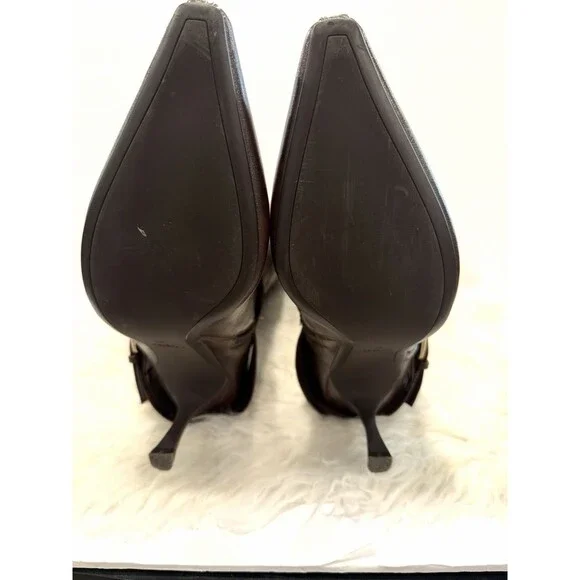 Zara Burgundy High-Heel Buckle Boots Pointed Toe Size US 9 EUR 40 Preowned - Picture 13 of 16